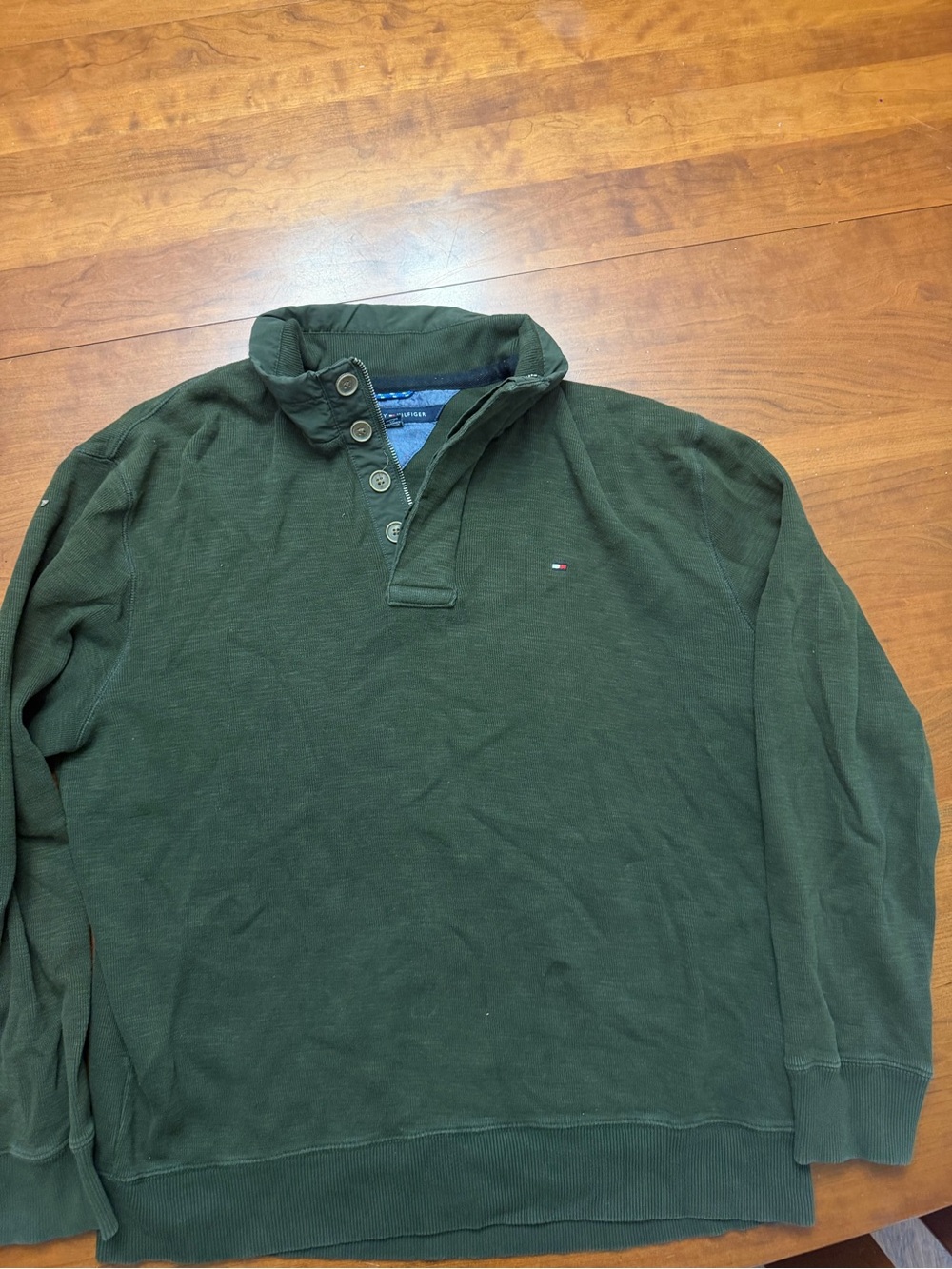 Tommy Hilfiger Men's Forest Green Quarter-Button Pullover